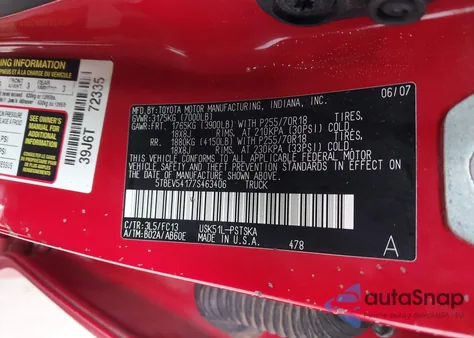 2007 Toyota Tundra Sr5 5.7L V8 from USA, damaged, VIN 5TBEV54177S463406